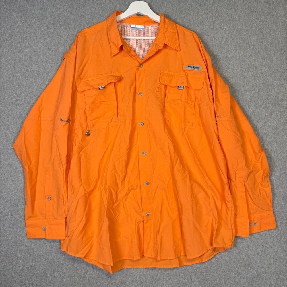 Columbia PFG Men's Size 2XL XXL Orange Long Sleeve Button Down Shirt Fishing